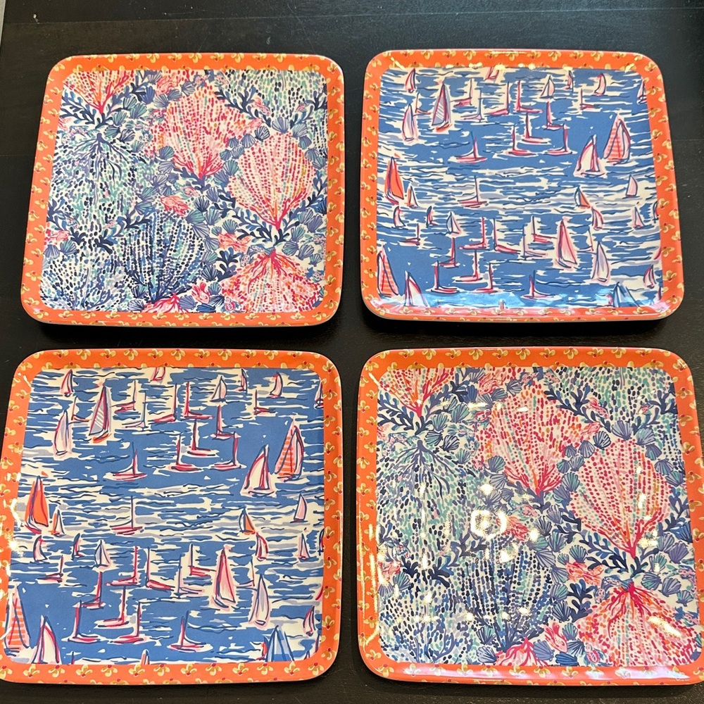 Lilly Pulitzer Boatylicious Colorful Nautical Square Melamine Plates